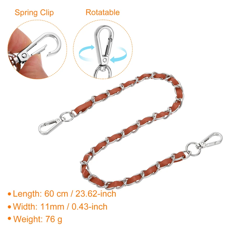 24" Purse Strap with Buckle for Shoulder and Cross Body(Brown+Silver)