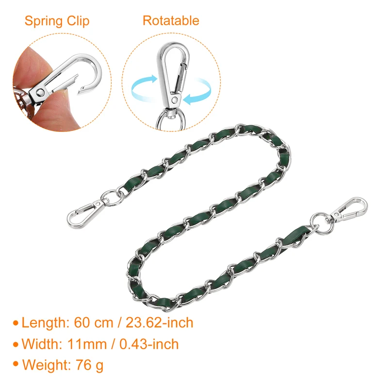 24" Purse Strap with Buckle for Shoulder and Cross Body(Green+Silver)