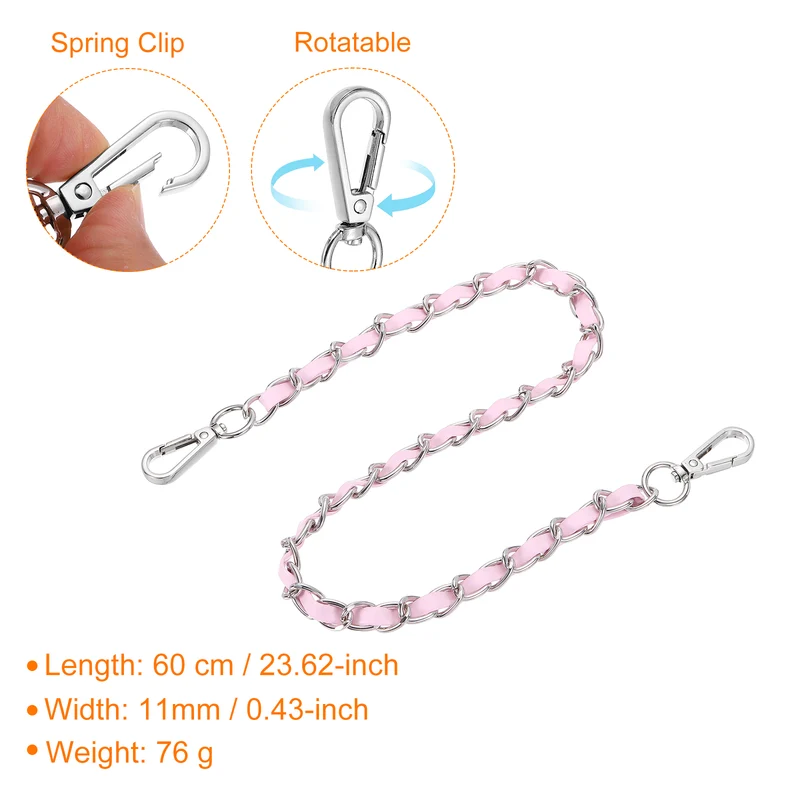 24" Purse Strap with Buckle for Shoulder and Cross Body Pink Silver