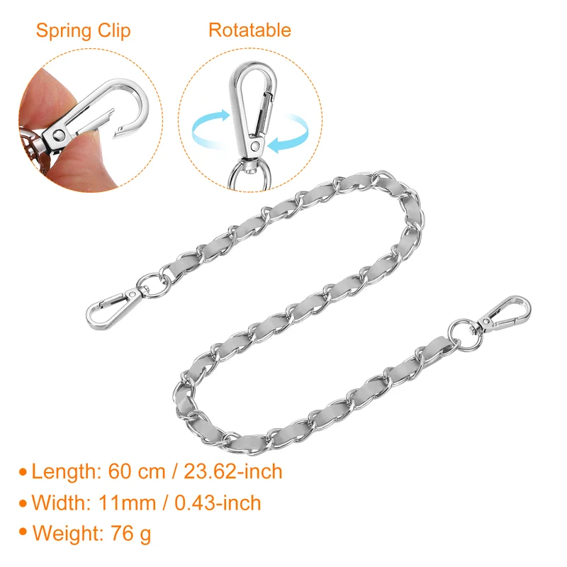 24" Purse Strap with Buckle for Shoulder and Cross Body(Gray+Silver)