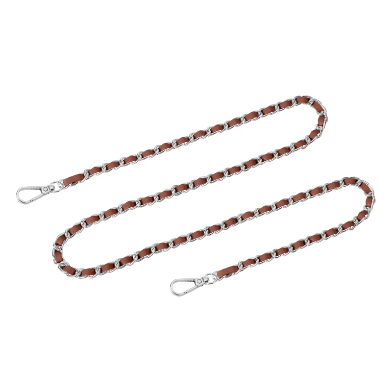 Purse Strap, 39" Leather for Shoulder and Cross Body Strap (Dark Brown, Silver)