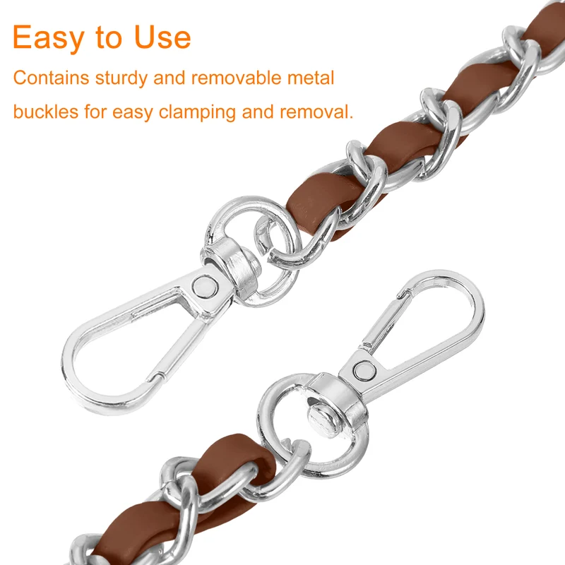 Purse Strap, 39" Leather for Shoulder and Cross Body Strap (Dark Brown, Silver)