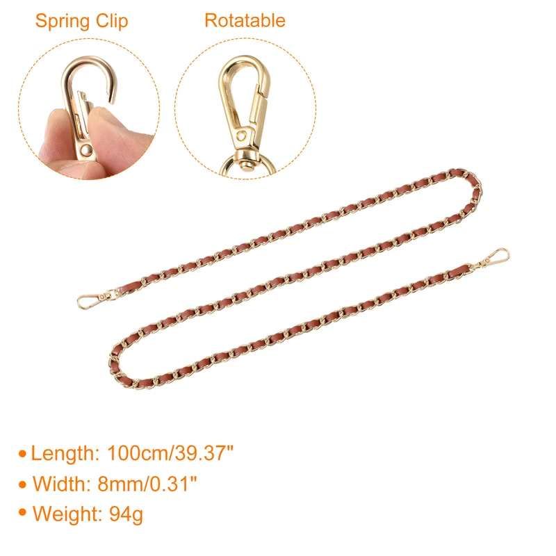 Purse Strap, 39" Leather for Shoulder and Cross Body Strap (Brown, Gold)