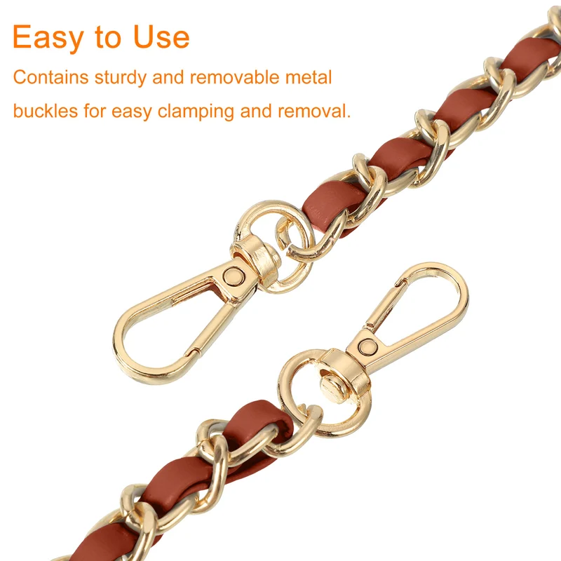Purse Strap, 39" Leather for Shoulder and Cross Body Strap (Brown, Gold)