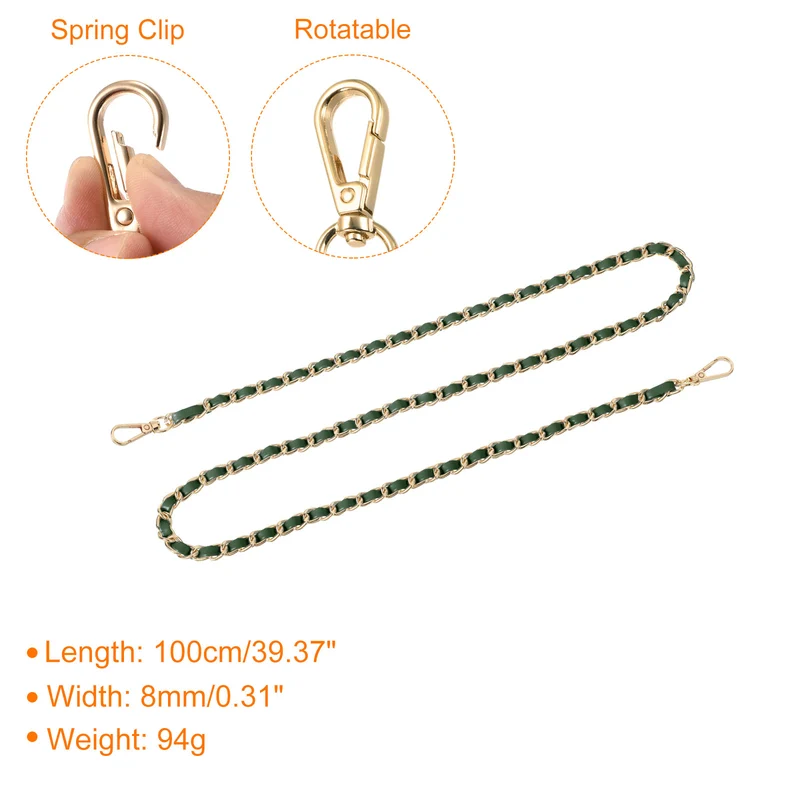 Purse Strap, 39" Leather for Shoulder and Cross Body Strap (Green, Gold)