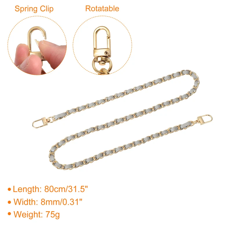 32" Purse Chain Strap with Buckles for Shoulder (Gray + Gold)