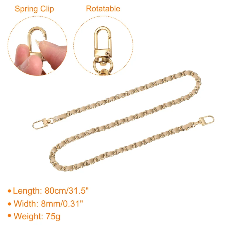 32" Purse Chain Strap with Buckles for Shoulder (Khaki + Gold)