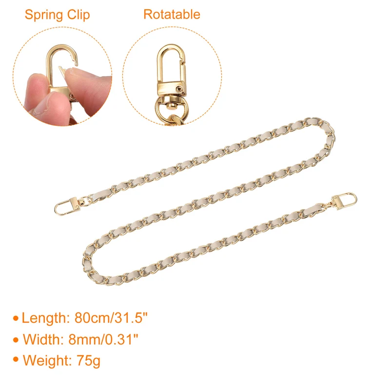 32" Purse Chain Strap with Buckles for Shoulder (Beige + Gold)