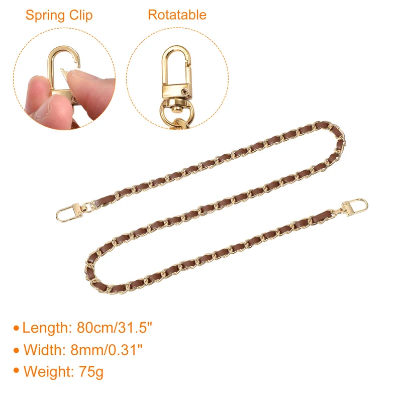 32" Purse Chain Strap with Buckles for Shoulder (Dark Brown + Gold)