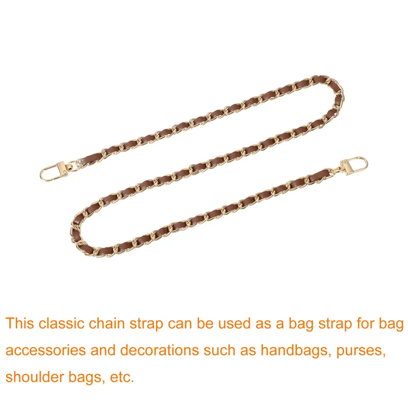 32" Purse Chain Strap with Buckles for Shoulder (Dark Brown + Gold)
