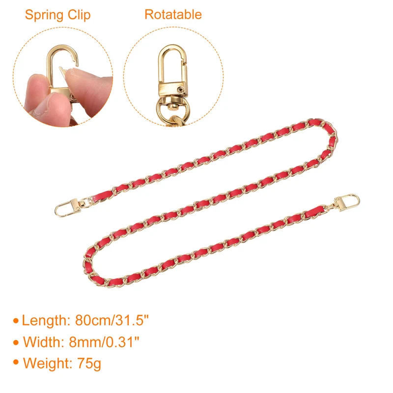 32" Purse Chain Strap with Buckles for Shoulder (Red + Gold)