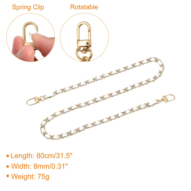 32" Purse Chain Strap with Buckles for Shoulder (White + Gold)