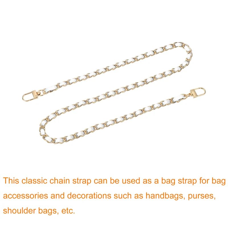 32" Purse Chain Strap with Buckles for Shoulder (White + Gold)