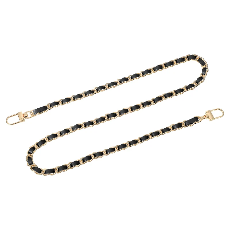 32" Purse Chain Strap with Buckles for Shoulder (Black + Gold)