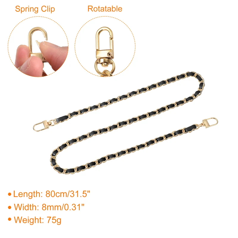32" Purse Chain Strap with Buckles for Shoulder (Black + Gold)