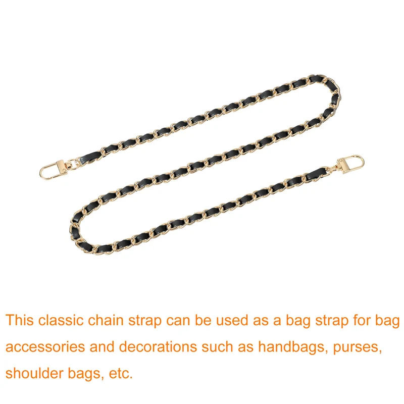 32" Purse Chain Strap with Buckles for Shoulder (Black + Gold)
