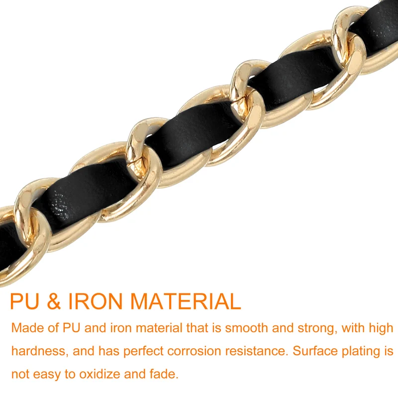 32" Purse Chain Strap with Buckles for Shoulder (Black + Gold)