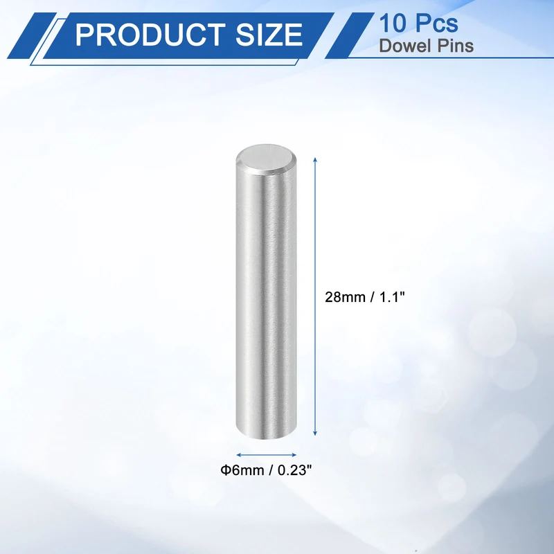 10 Pcs 6 mm x 28 mm Dowel Pins, 316L Stainless Steel Shelf Support Peg Pin