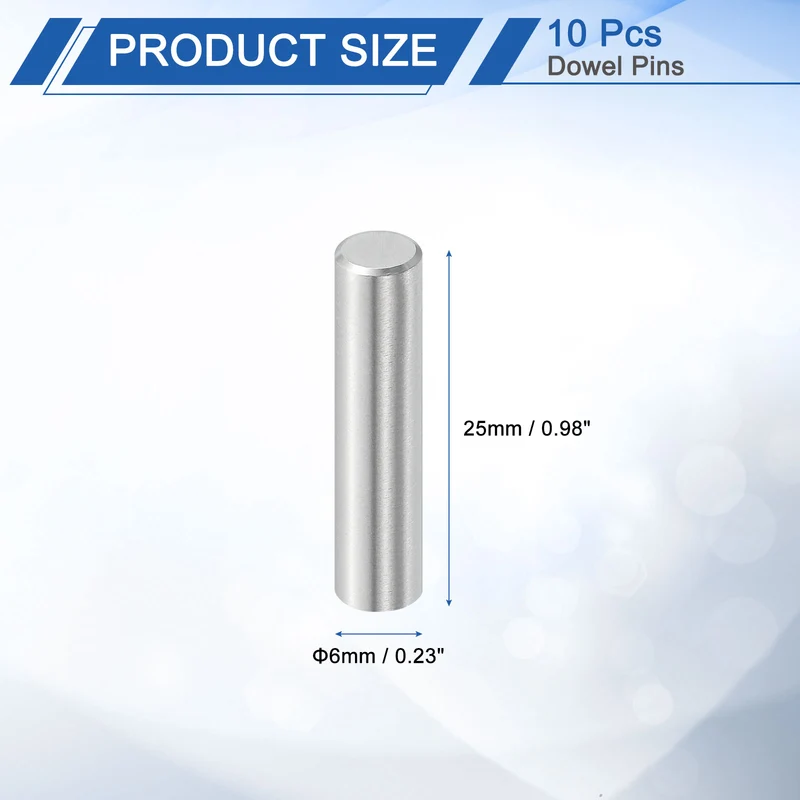 10 Pcs 6 mm x 25 mm Dowel Pins, 316L Stainless Steel Shelf Support Peg Pin