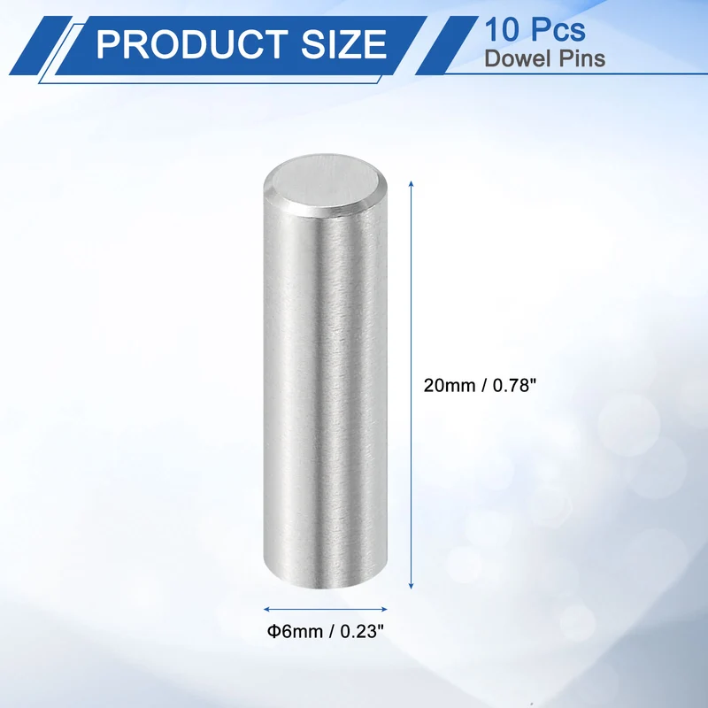 10 Pcs 6 mm x 20 mm Dowel Pins, 316L Stainless Steel Shelf Support Peg Pin