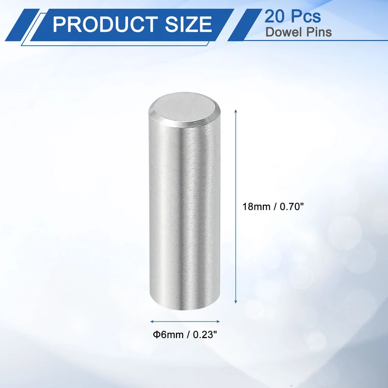 20 Pcs 6 mm x 18 mm Dowel Pins, 316L Stainless Steel Shelf Support Peg Pin