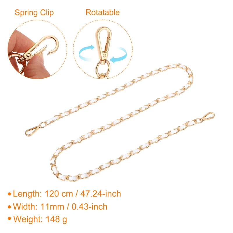 47" Purse Strap with Buckle for Shoulder and Cross Body(White+Gold)