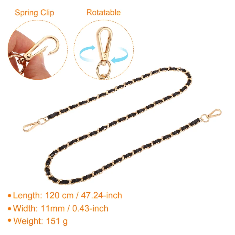 47" Purse Strap with Buckle for Shoulder and Cross Body(Black+Gold)