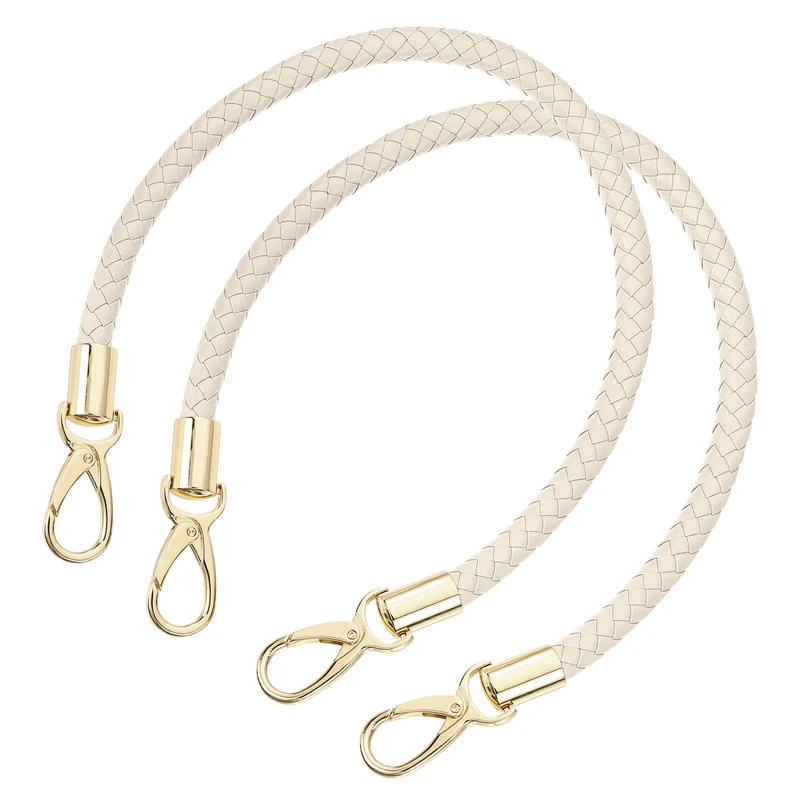 2Pcs 50cm Short Leather PU Braided Purse Replacement Beige Gold
