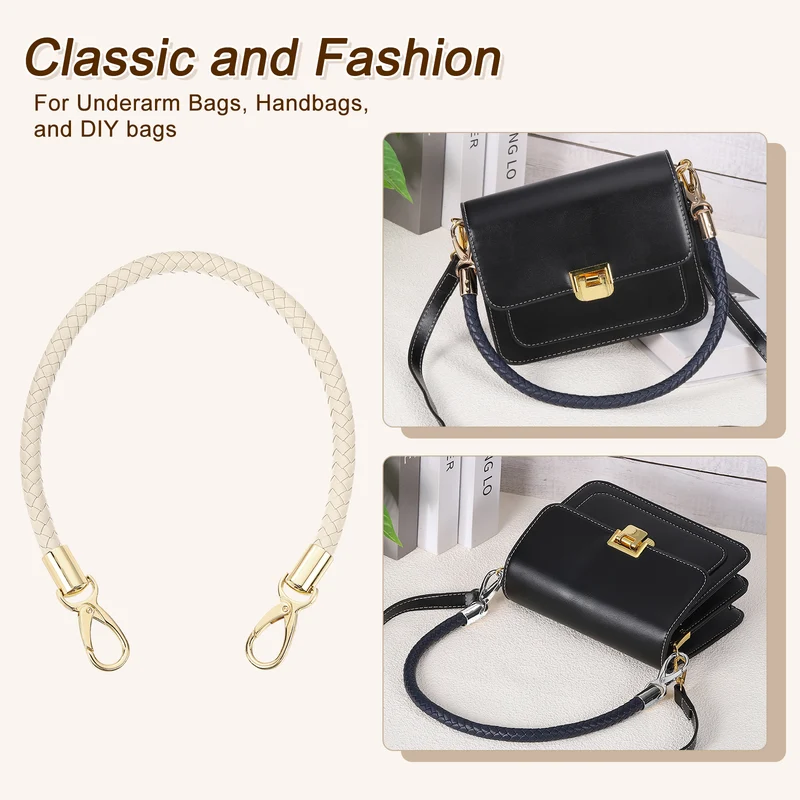 2Pcs 50cm Short Leather PU Braided Purse Replacement Beige Gold