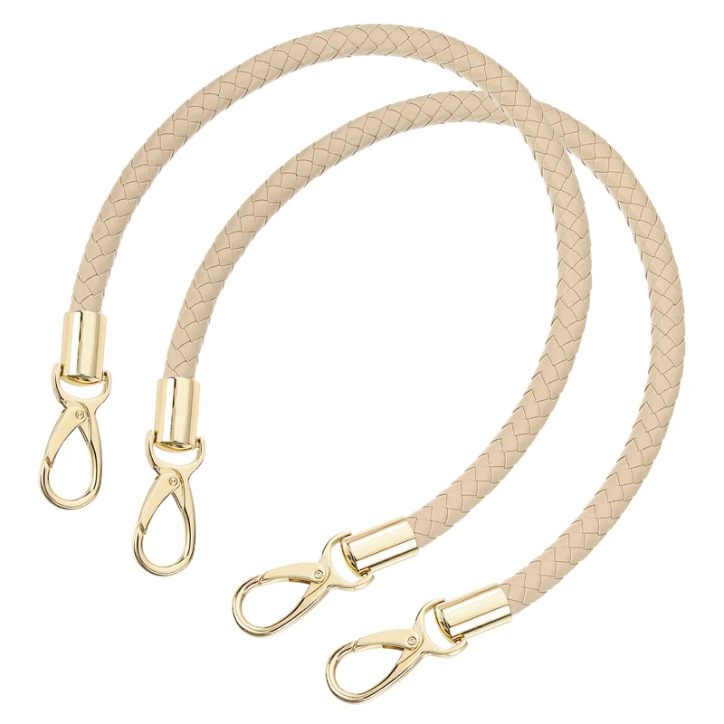 2Pcs 50cm Short Leather PU Braided Purse Replacement (Beige Pink, Gold)