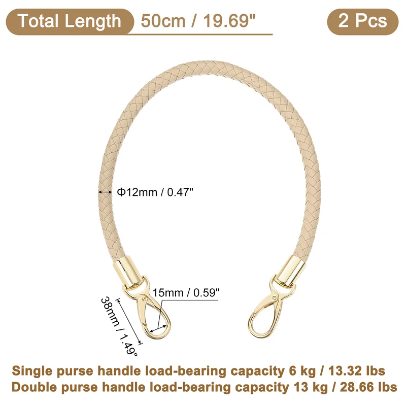 2Pcs 50cm Short Leather PU Braided Purse Replacement (Beige Pink, Gold)