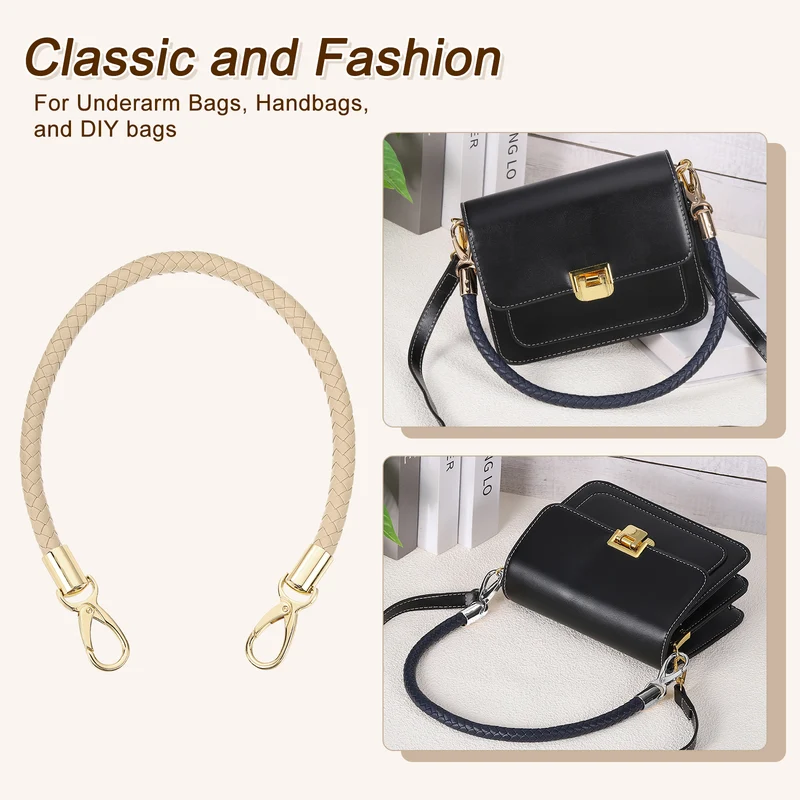 2Pcs 50cm Short Leather PU Braided Purse Replacement (Beige Pink, Gold)