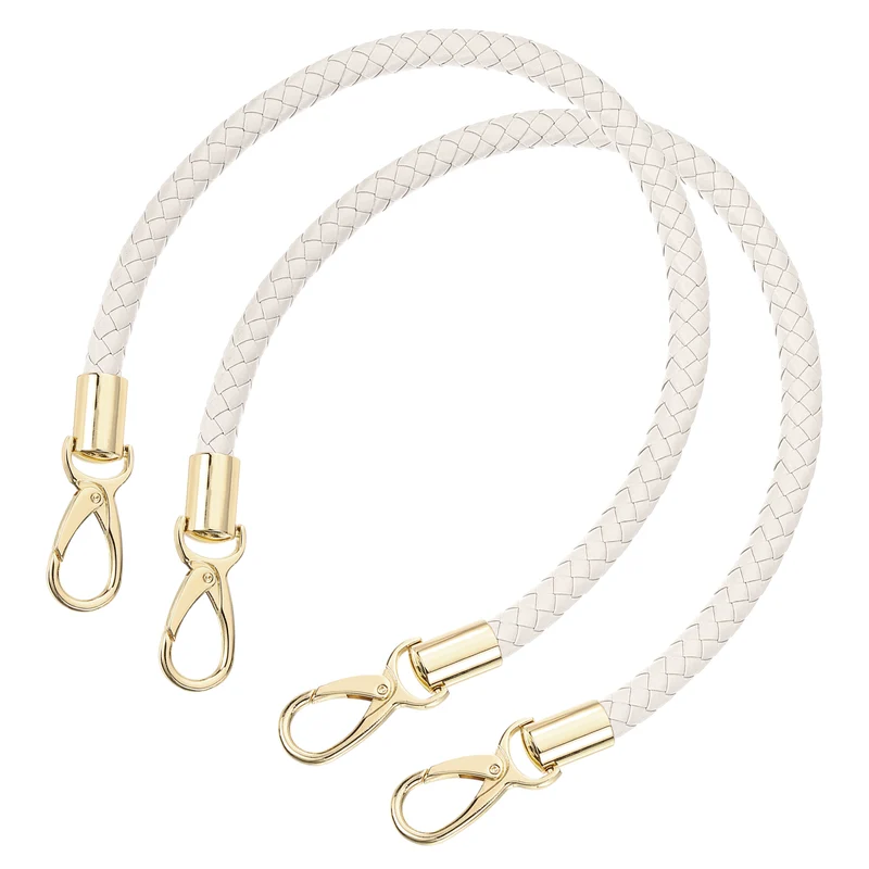 2Pcs 50cm Short Leather PU Braided Purse Replacement Beige White Gold