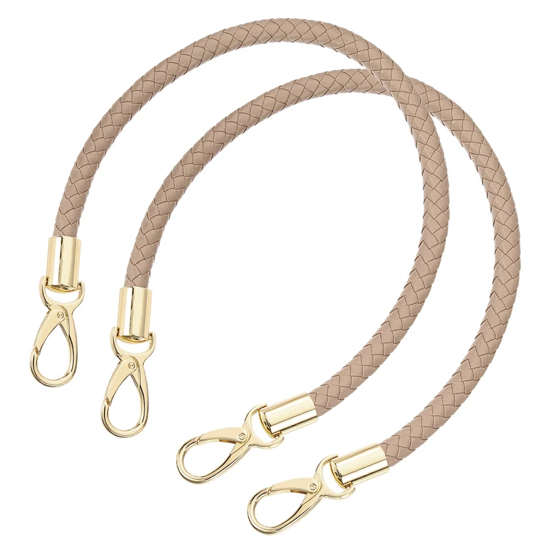2Pcs 50cm Short Leather PU Braided Purse Replacement (Grey Brown, Gold)