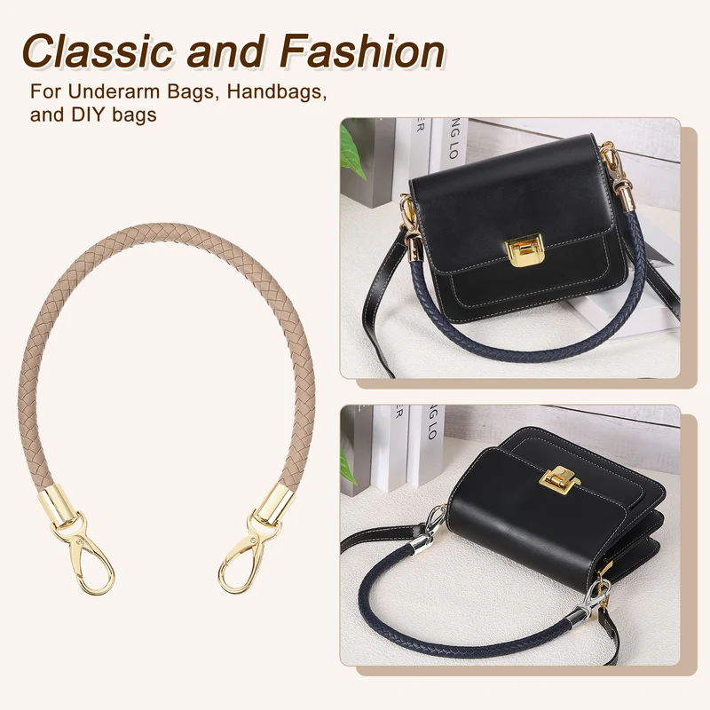 2Pcs 50cm Short Leather PU Braided Purse Replacement (Grey Brown, Gold)