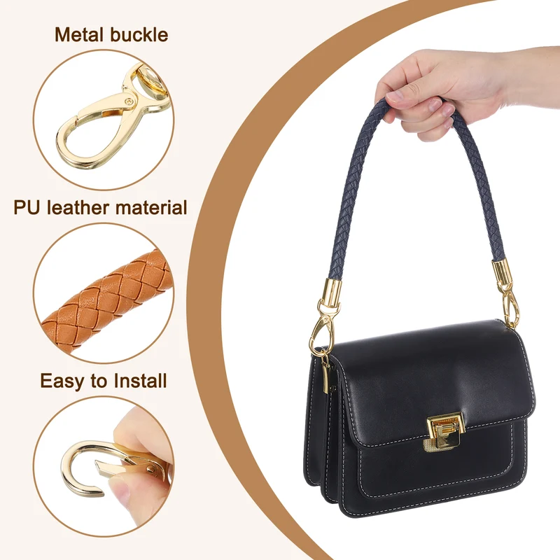 2Pcs 50cm Short Leather PU Braided Purse Replacement (Yellow Brown, Gold)