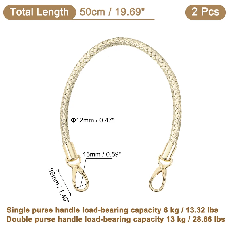 2Pcs 50cm Short Leather PU Braided Purse Replacement (Light Gold, Gold)