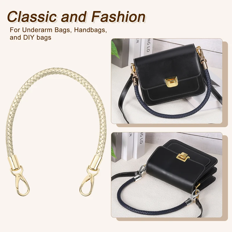 2Pcs 50cm Short Leather PU Braided Purse Replacement (Light Gold, Gold)