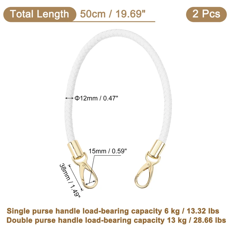 2Pcs 50cm Short Leather PU Braided Purse Replacement White Gold