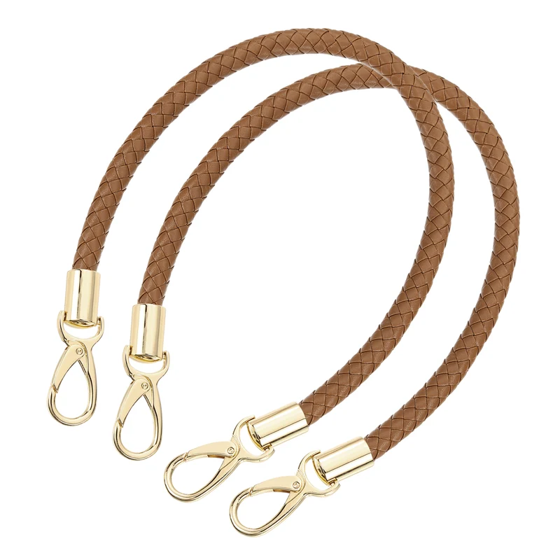 2Pcs 50cm Short Leather PU Braided Purse Replacement (Coffee, Gold)