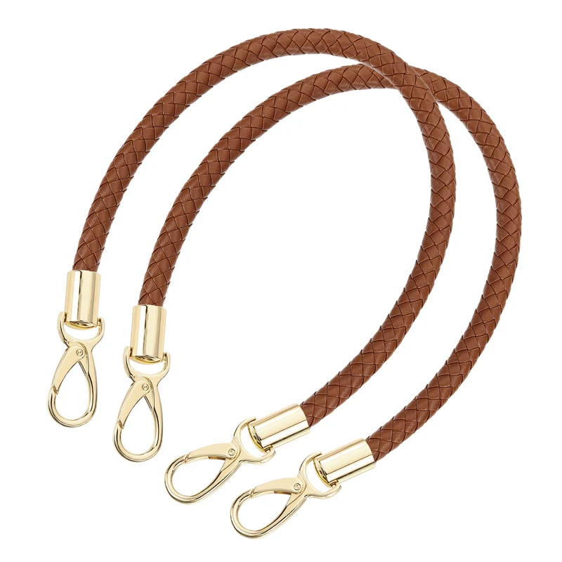 2Pcs 50cm Short Leather PU Braided Purse Replacement Brown Gold
