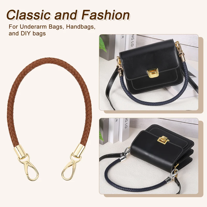 2Pcs 50cm Short Leather PU Braided Purse Replacement Brown Gold
