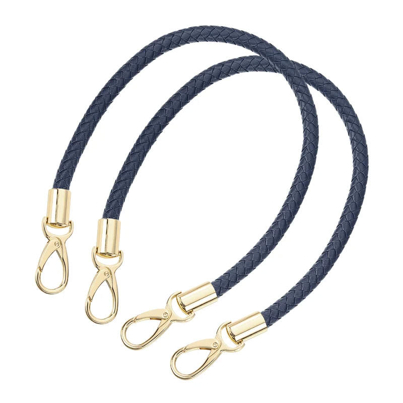 2Pcs 50cm Short Leather PU Braided Purse Replacement (Dark Blue, Gold)