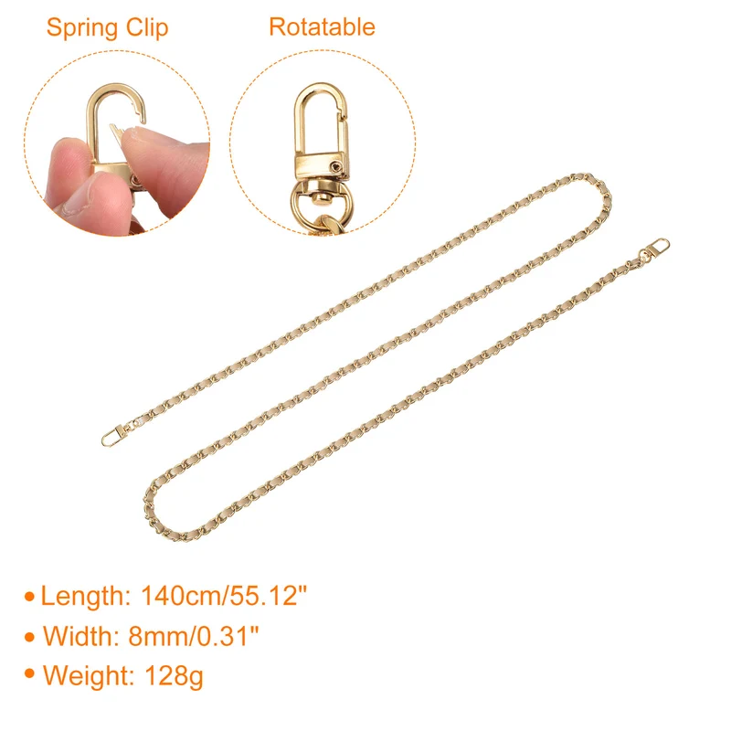 55" Purse Chain Strap with Buckles for Shoulder and Cross Body (Khaki + Gold)