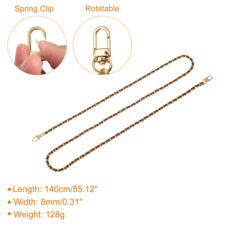 55" Purse Chain Strap with Buckles for Shoulder Cross Body Dark Brown Gold