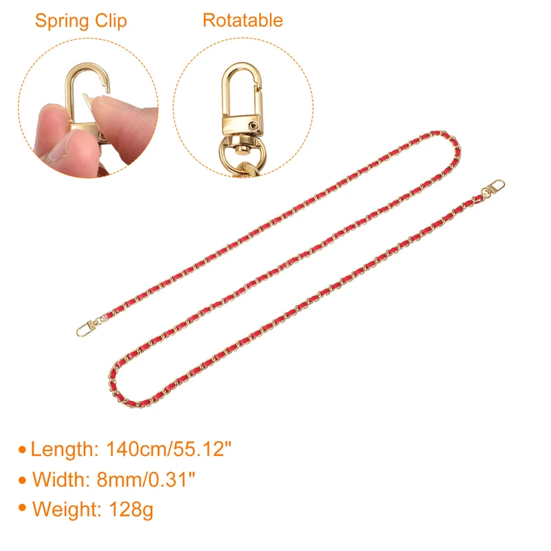 55" Purse Chain Strap with Buckles for Shoulder and Cross Body (Red + Gold)