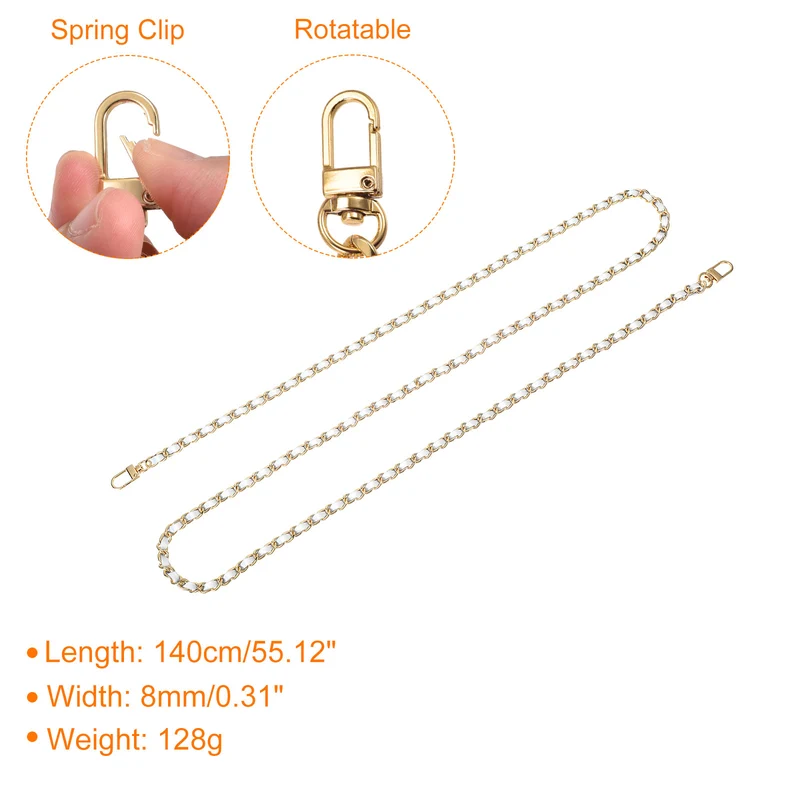 55" Purse Chain Strap with Buckles for Shoulder and Cross Body (White + Gold)