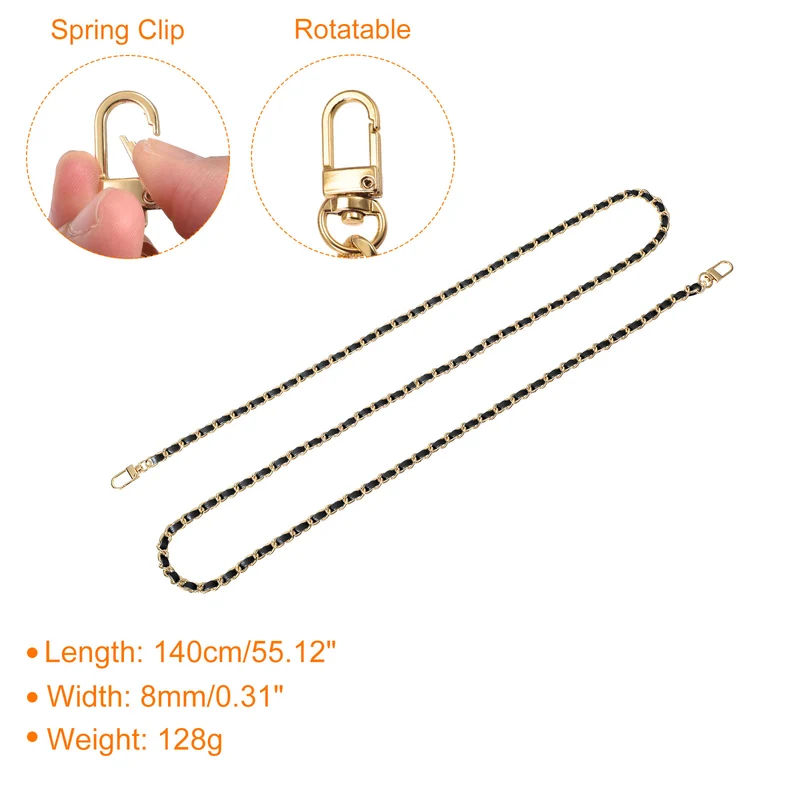 55" Purse Chain Strap with Buckles for Shoulder and Cross Body Black Gold