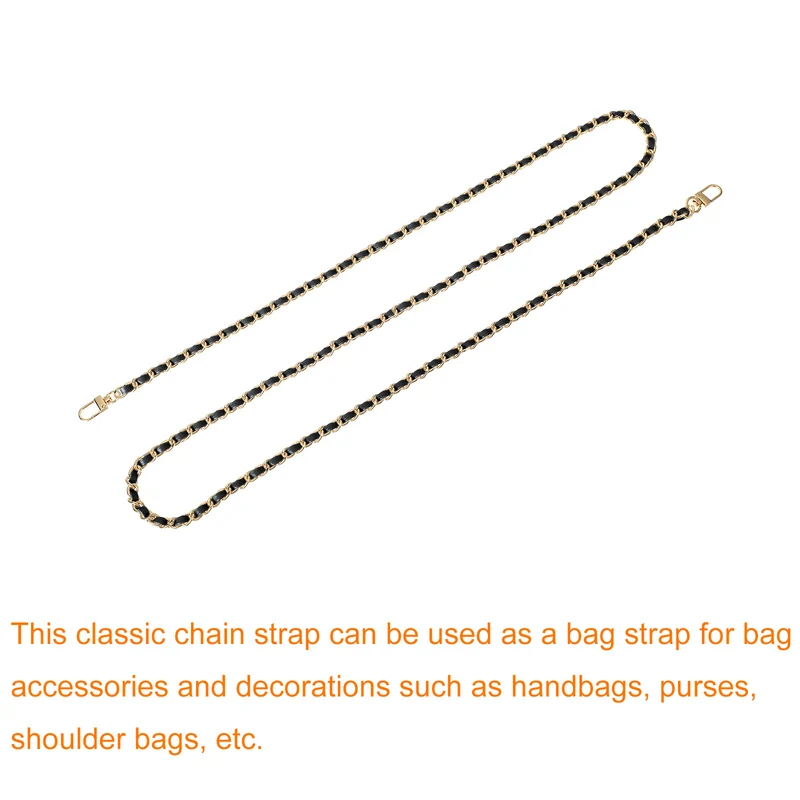 55" Purse Chain Strap with Buckles for Shoulder and Cross Body Black Gold