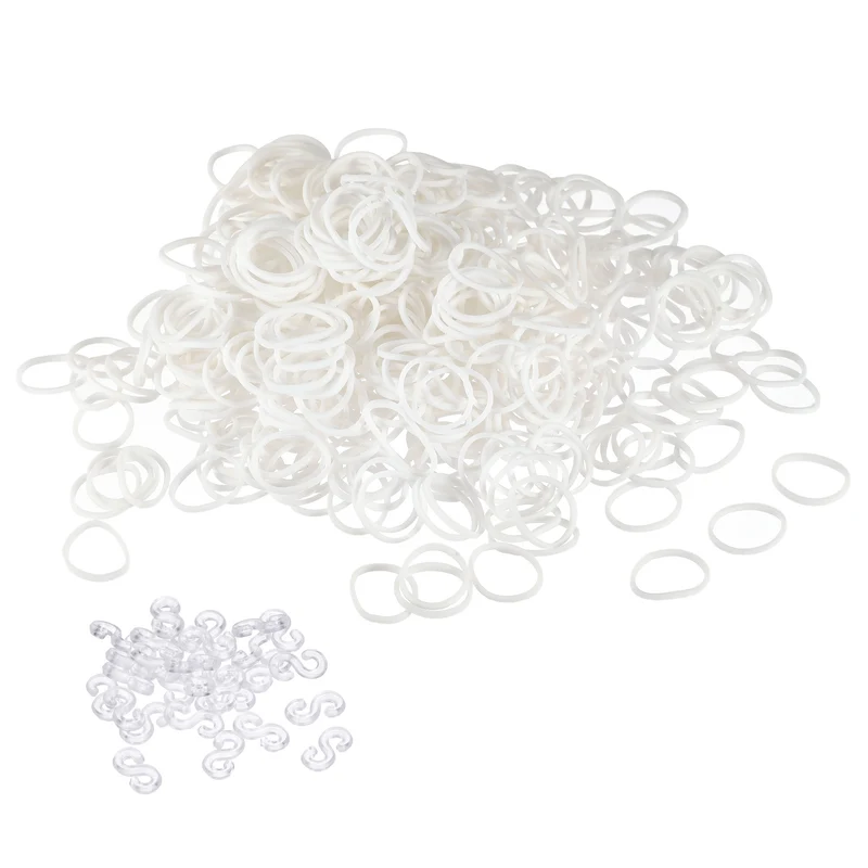 Rubber Band White Stretchable Rubber Elastic Band 0.5inch Dia with S-Clips for Home Office, Pack of 1200